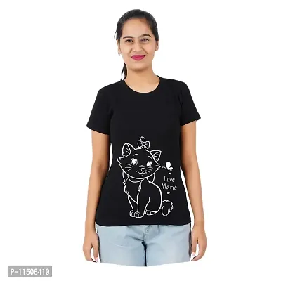 VINTAGE DREAM AND DEVICE OF LEAF Women's Cotton Regular Fit Half Sleeve Cat Printed Casual Tshirt (Black, Size XL) -Packof2-170