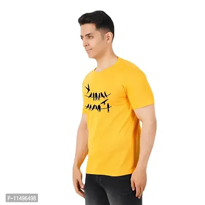 VINTAGE DREAM AND DEVICE OF LEAF Men's Cotton Regular Fit Half Sleeve Birds Printed Casual Tshirt (Yellow, Size L)-thumb4