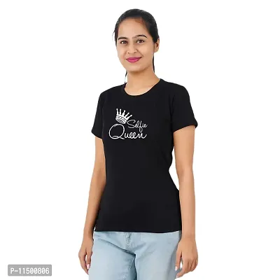 VINTAGE DREAM AND DEVICE OF LEAF Women's Cotton Regular Fit Half Sleeve Selfie Queen Printed Casual Tshirt (Black, Size S)-thumb4