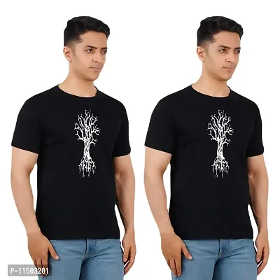 VINTAGE DREAM AND DEVICE OF LEAF Men's Cotton Regular Fit Half Sleeve Tree Printed Casual Tshirt (Black, Size S) -Packof1-thumb0