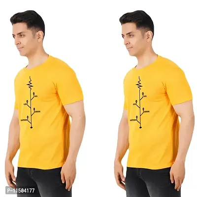 VINTAGE DREAM AND DEVICE OF LEAF Men's Cotton Regular Fit Half Sleeve Love Node Printed Casual Tshirt (Yellow, Size XL) -Packof1-thumb0