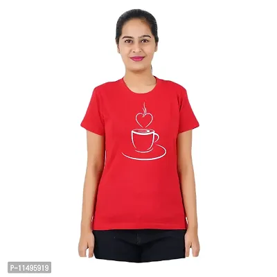 VINTAGE DREAM AND DEVICE OF LEAF Women's Cotton Regular Fit Half Sleeve Cup Printed Casual Tshirt (Red, Size 2XL)-thumb0