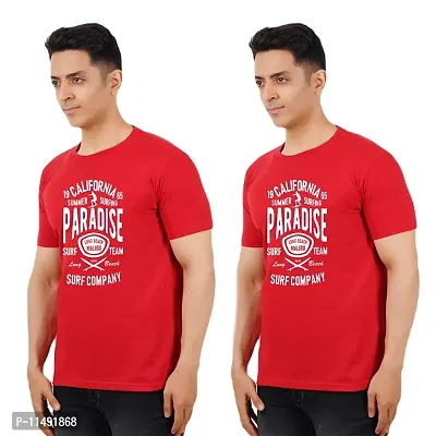 VINTAGE DREAM AND DEVICE OF LEAF Men's Cotton Regular Fit Half Sleeve Paradise Printed Casual Tshirt (Red, Size L) -Packof2