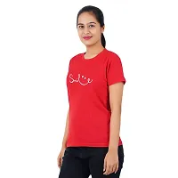 VINTAGE DREAM AND DEVICE OF LEAF Women's Cotton Regular Fit Half Sleeve Smile Printed Casual Tshirt (Red, Size 2XL)-thumb3