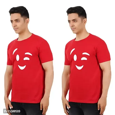 VINTAGE DREAM AND DEVICE OF LEAF Men's Cotton Regular Fit Half Sleeve Smile Printed Casual Tshirt (Red, Size 2XL) -Packof2