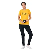 VINTAGE DREAM AND DEVICE OF LEAF Women's Cotton Regular Fit Half Sleeve Smile Printed Casual Tshirt (Yellow, Size 2XL)-thumb2