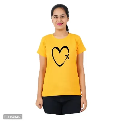 VINTAGE DREAM AND DEVICE OF LEAF Women's Cotton Regular Fit Half Sleeve Heart Printed Casual Tshirt (Yellow, Size L) -Packof2