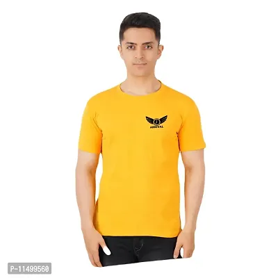 VINTAGE DREAM AND DEVICE OF LEAF Men's Cotton Regular Fit Half Sleeve Solid Arrival Printed Casual Tshirt (Yellow, Size S) -Packof2