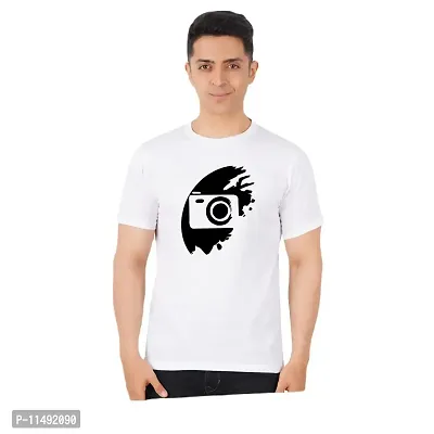 VINTAGE DREAM AND DEVICE OF LEAF Men's Cotton Regular Fit Half Sleeve Camera Printed Casual Tshirt (White, Size M)