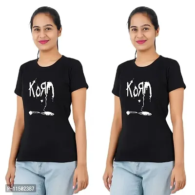 VINTAGE DREAM AND DEVICE OF LEAF Women's Cotton Regular Fit Half Sleeve Korm Printed Casual Tshirt (Black, Size S) -Packof2