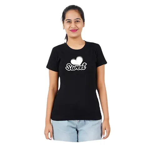 VINTAGE DREAM AND DEVICE OF LEAF Women's Regular Fit Half Sleeve Sweet Casual Tshirt (Black, Size M) -Packof1