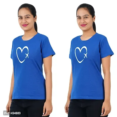 VINTAGE DREAM AND DEVICE OF LEAF Women's Cotton Regular Fit Half Sleeve Heart Printed Casual Tshirt (Blue, Size 2XL) -Packof2-thumb0