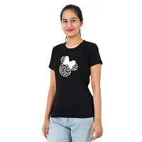 VINTAGE DREAM AND DEVICE OF LEAF Women's Cotton Regular Fit Half Sleeve Bow Printed Casual Tshirt (Black, Size L)-thumb3