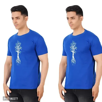 VINTAGE DREAM AND DEVICE OF LEAF Men's Cotton Regular Fit Half Sleeve Tree Printed Casual Tshirt (Blue, Size S) -Packof2