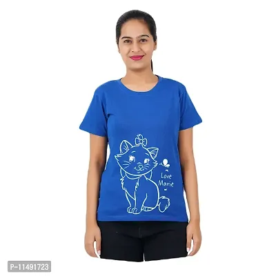 VINTAGE DREAM AND DEVICE OF LEAF Women's Cotton Regular Fit Half Sleeve Cat Printed Casual Tshirt (Blue, Size M) -Packof2-thumb0