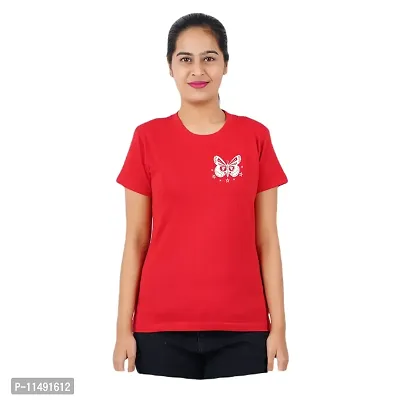 VINTAGE DREAM AND DEVICE OF LEAF Women's Cotton Regular Fit Half Sleeve Snuggle Butterfly Printed Casual Tshirt (Red, Size M) -Packof1