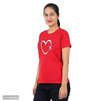 VINTAGE DREAM AND DEVICE OF LEAF Women's Cotton Regular Fit Half Sleeve Heart Printed Casual Tshirt (Red, Size M)-thumb4