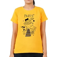 VINTAGE DREAM AND DEVICE OF LEAF Women's Cotton Regular Fit Half Sleeve Paris Gap Printed Casual Tshirt (Yellow, Size S)-thumb2