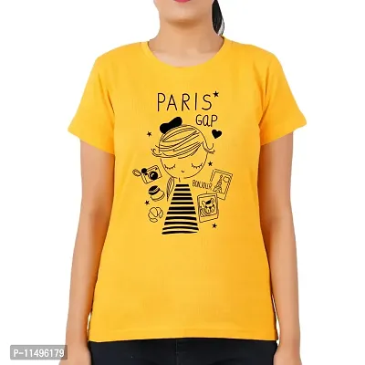 VINTAGE DREAM AND DEVICE OF LEAF Women's Cotton Regular Fit Half Sleeve Paris Gap Printed Casual Tshirt (Yellow, Size S)-thumb3