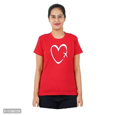 VINTAGE DREAM AND DEVICE OF LEAF Women's Cotton Regular Fit Half Sleeve Heart Printed Casual Tshirt (Red, Size S) -Packof2-thumb0