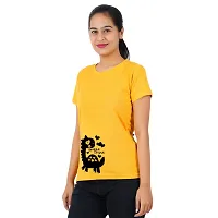 VINTAGE DREAM AND DEVICE OF LEAF Women's Cotton Regular Fit Half Sleeve Snuggle Saurus Printed Casual Tshirt (Yellow, Size S)-thumb3