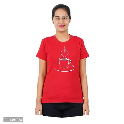 VINTAGE DREAM AND DEVICE OF LEAF Women's Cotton Regular Fit Half Sleeve Cup Printed Casual Tshirt (Red, Size XL) -Packof2