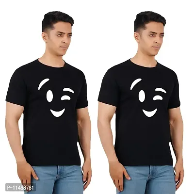 VINTAGE DREAM AND DEVICE OF LEAF Men's Cotton Regular Fit Half Sleeve Smile Printed Casual Tshirt (Black, Size L) -Packof1