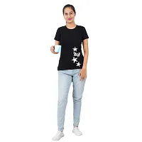 VINTAGE DREAM AND DEVICE OF LEAF Women's Cotton Regular Fit Half Sleeve Stars Printed Casual Tshirt (Black, Size 2XL)-thumb2