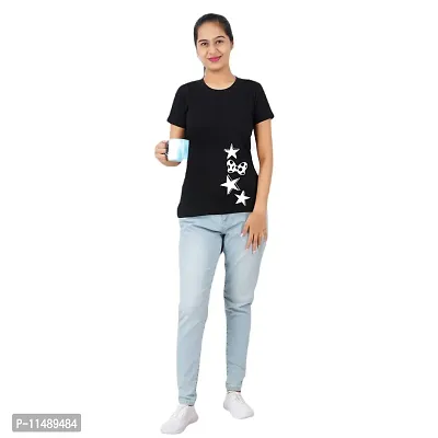 VINTAGE DREAM AND DEVICE OF LEAF Women's Cotton Regular Fit Half Sleeve Stars Printed Casual Tshirt (Black, Size 2XL)-thumb3