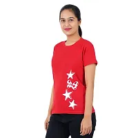 VINTAGE DREAM AND DEVICE OF LEAF Women's Cotton Regular Fit Half Sleeve Stars Printed Casual Tshirt (Red, Size M)-thumb3