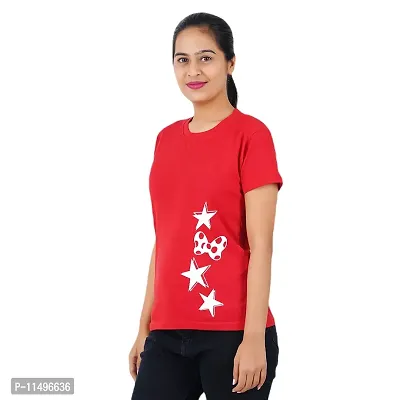 VINTAGE DREAM AND DEVICE OF LEAF Women's Cotton Regular Fit Half Sleeve Stars Printed Casual Tshirt (Red, Size M)-thumb4