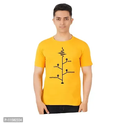 VINTAGE DREAM AND DEVICE OF LEAF Men's Cotton Regular Fit Half Sleeve Love Node Printed Casual Tshirt (Yellow, Size S) -Packof2