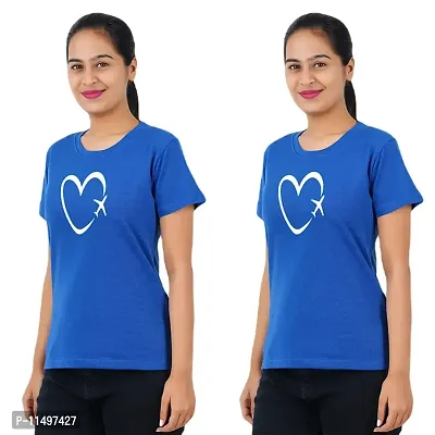 VINTAGE DREAM AND DEVICE OF LEAF Women's Cotton Regular Fit Half Sleeve Heart Printed Casual Tshirt (Blue, Size S) -Packof1