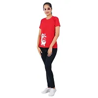 VINTAGE DREAM AND DEVICE OF LEAF Women's Cotton Regular Fit Half Sleeve Snuggle Saurus Printed Casual Tshirt (Red, Size L)-thumb2