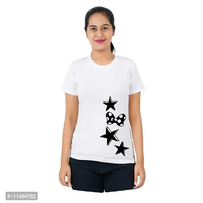 VINTAGE DREAM AND DEVICE OF LEAF Women's Cotton Regular Fit Half Sleeve Stars Printed Casual Tshirt (White, Size XL) -Packof1