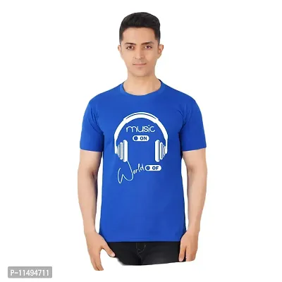 VINTAGE DREAM AND DEVICE OF LEAF Men's Cotton Regular Fit Half Sleeve Solid Music On Printed Casual Tshirt (Blue, Size S)