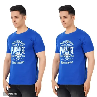 VINTAGE DREAM AND DEVICE OF LEAF Men's Cotton Regular Fit Half Sleeve Paradise Printed Casual Tshirt (Blue, Size 2XL) -Packof2-thumb0