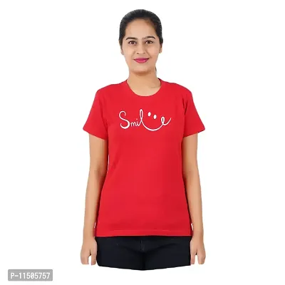 VINTAGE DREAM AND DEVICE OF LEAF Women's Cotton Regular Fit Half Sleeve Smile Printed Casual Tshirt (Red, Size S) -Packof1-thumb0