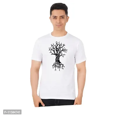 VINTAGE DREAM AND DEVICE OF LEAF Men's Cotton Regular Fit Half Sleeve Tree Printed Casual Tshirt (White, Size L) -Packof1-thumb0