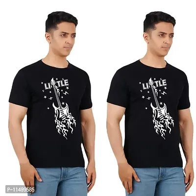 VINTAGE DREAM AND DEVICE OF LEAF Men's Cotton Regular Fit Half Sleeve Little Printed Casual Tshirt (Black, Size L) -Packof2