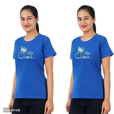 VINTAGE DREAM AND DEVICE OF LEAF Women's Cotton Regular Fit Half Sleeve Selfie Queen Printed Casual Tshirt (Blue, Size XL) -Packof1-thumb0