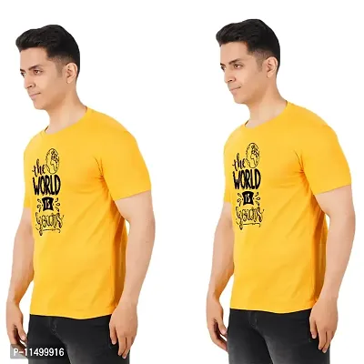 VINTAGE DREAM AND DEVICE OF LEAF Men's Cotton Regular Fit Half Sleeve The World is Yours Printed Casual Tshirt (Yellow, Size XL) -Packof2