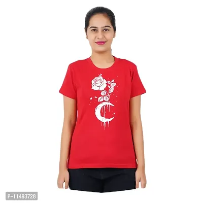 VINTAGE DREAM AND DEVICE OF LEAF Women's Cotton Regular Fit Half Sleeve Rose Printed Casual Tshirt (Red, Size L) -Packof1