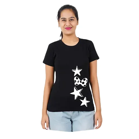 VINTAGE DREAM AND DEVICE OF LEAF Women's Regular Fit Half Sleeve Stars Casual Tshirt (Black, Size 2XL)