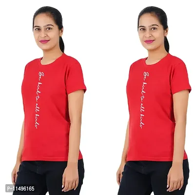 VINTAGE DREAM AND DEVICE OF LEAF Women's Cotton Regular Fit Half Sleeve Bekind to All Printed Casual Tshirt (Red, Size M) -Packof1-thumb0