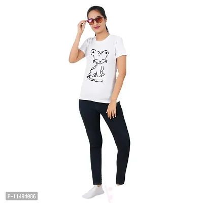 VINTAGE DREAM AND DEVICE OF LEAF Women's Cotton Regular Fit Half Sleeve Cat Printed Casual Tshirt (White, Size S)-thumb3