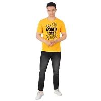 VINTAGE DREAM AND DEVICE OF LEAF Men's Cotton Regular Fit Half Sleeve The World is Yours Printed Casual Tshirt (Yellow, Size XL)-thumb2