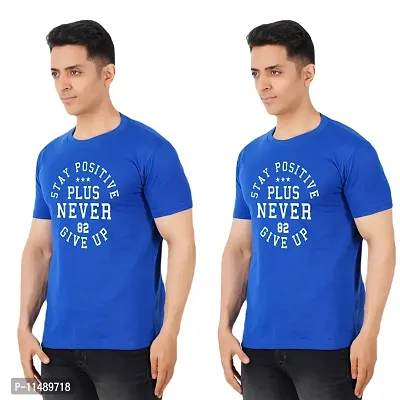 VINTAGE DREAM AND DEVICE OF LEAF Men's Cotton Regular Fit Half Sleeve 82 Never give Up Printed Casual Tshirt (Blue, Size L) -Packof2-thumb0