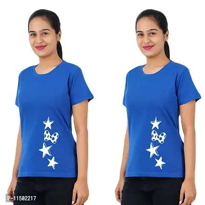 VINTAGE DREAM AND DEVICE OF LEAF Women's Cotton Regular Fit Half Sleeve Stars Printed Casual Tshirt (Blue, Size M) -Packof2-thumb0