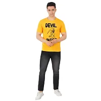 VINTAGE DREAM AND DEVICE OF LEAF Men's Cotton Regular Fit Half Sleeve Devil Inside Printed Casual Tshirt (Yellow, Size L)-thumb2